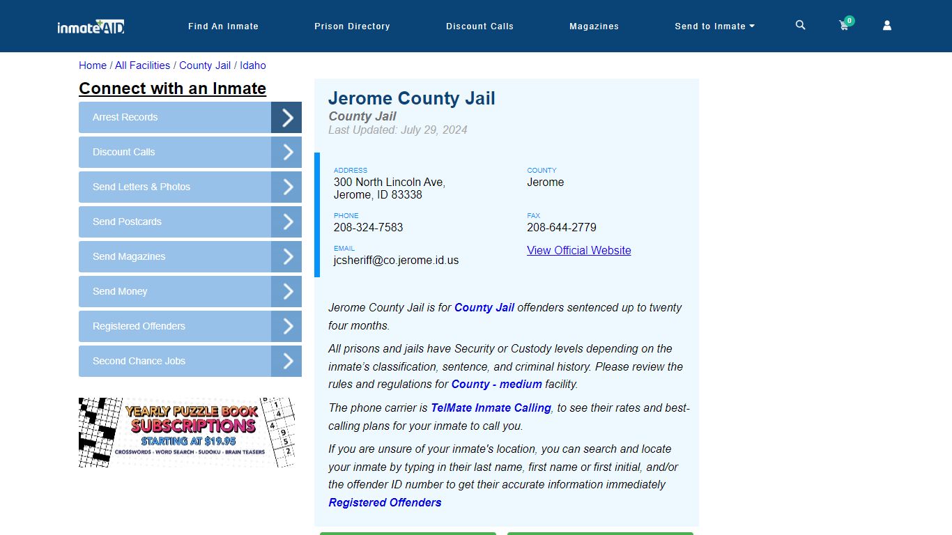 Jerome County Jail - Inmate Locator